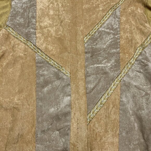 Vintage Pronti Sweater L Brown Pullover Mixed Faux Suede Grandpa Western Boho - Picture 6 of 9